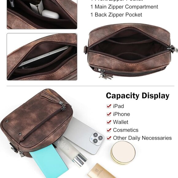 Fashionable Compact Crossbody Bag for Women - Vegan Leather with Clasp Closure - Picture 3 of 8